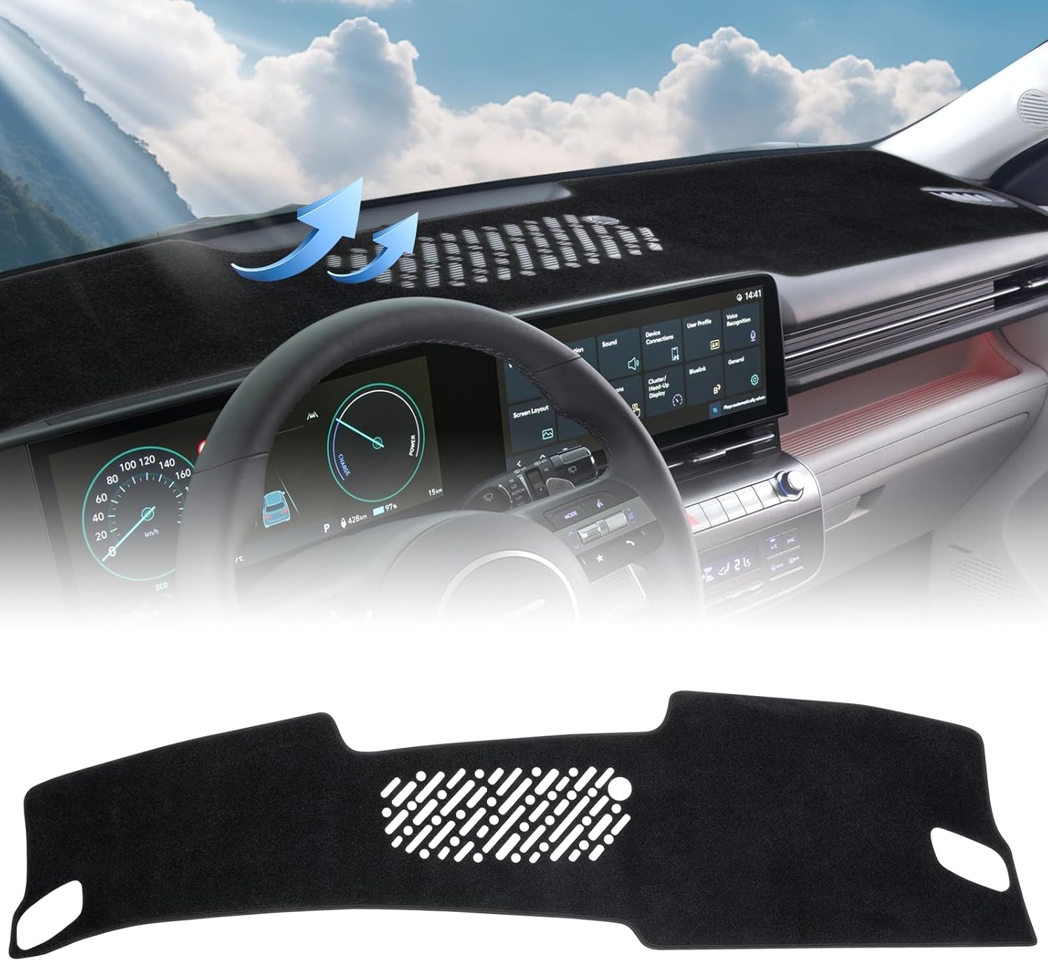 Tech Car Accessories - ヒュンダイ コナ 2024 2025 2026対応 ダッシュボードカバー、パッドカスタムカーダッシュボードインテリアアクセサリー用ダッシュボードカバーマット