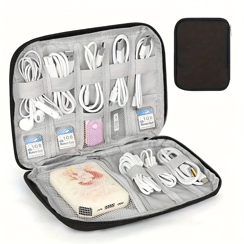 Tech Accessories Travel Organizer Pouch - 1個入りトラベルケーブルオーガナイザーケース、多ポケット電子機器アクセサリーボックス（ケーブル、充電器用）-オフィス用ポータブルテックギアポーチ