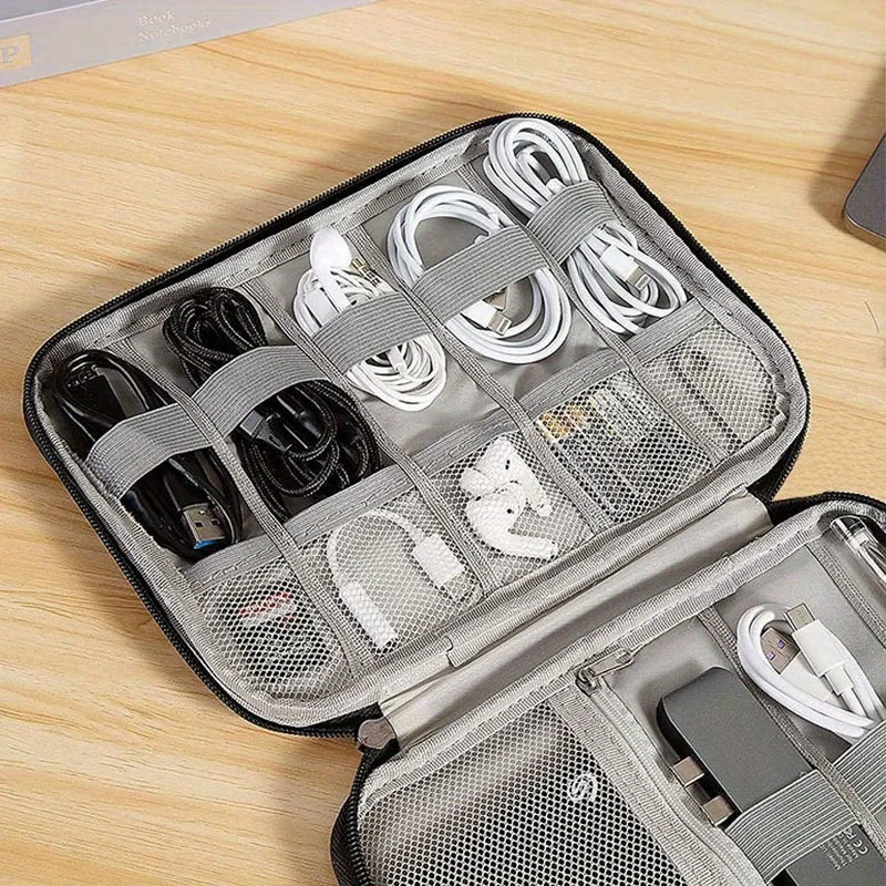 Tech Accessories Travel Organizer Pouch - 1パックポータブル電子機器アクセサリー収納バッグ、多ポケットトラベルテックオーガナイザーケース、ケーブル、充電器、メモリカード用防水収納ポーチ、旅行やオフィスでの使用に最適