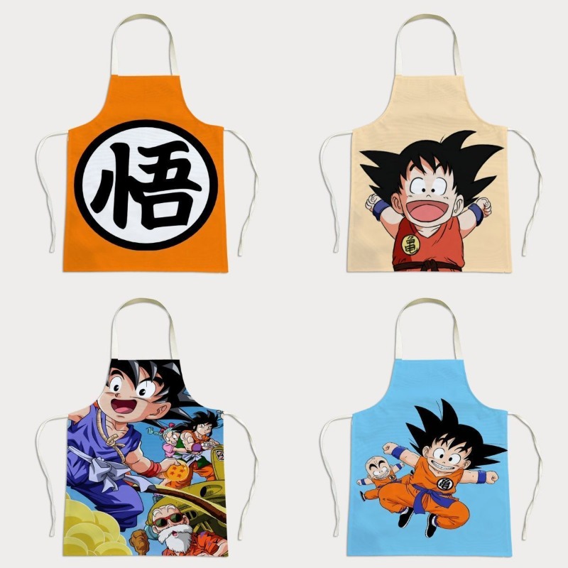 Kawaii Tech Accessories - ドラゴンボール 孫悟空のキャラクターが描かれたエプロン。かわいい2Dデザインで、防水・防汚加工が施されており、作業着やアニメグッズとして最適。卸売販売。